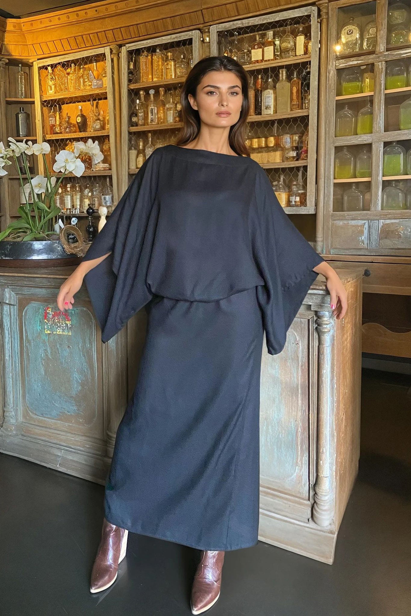 Vestido en lino bambú / Escarlata