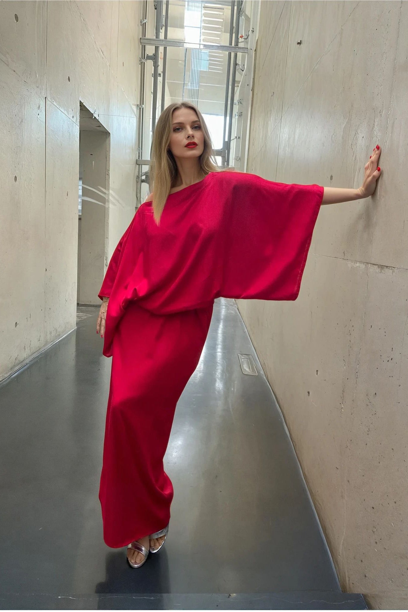 Vestido en lino bambú / Escarlata