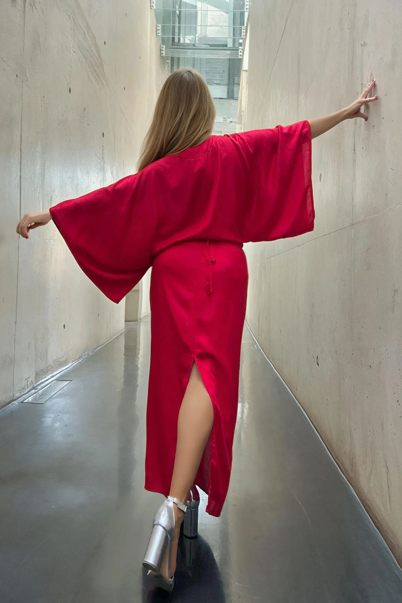 Vestido en lino bambú / Escarlata