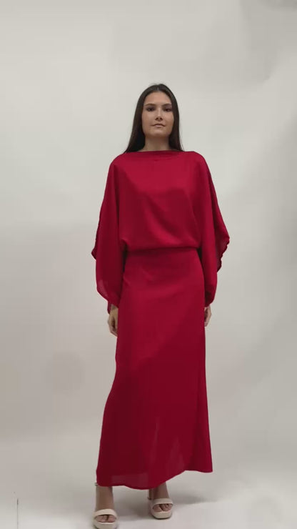 Vestido en lino bambú / Escarlata