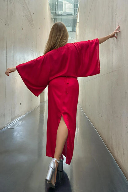 Vestido en lino bambú / Escarlata